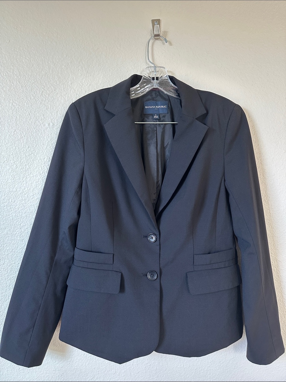 Banana Republic Factory Black Wool Blend Tailored Blazer Jacket Size 8
